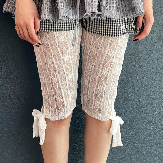 Lace Strap Leggings / White / レースレギンス