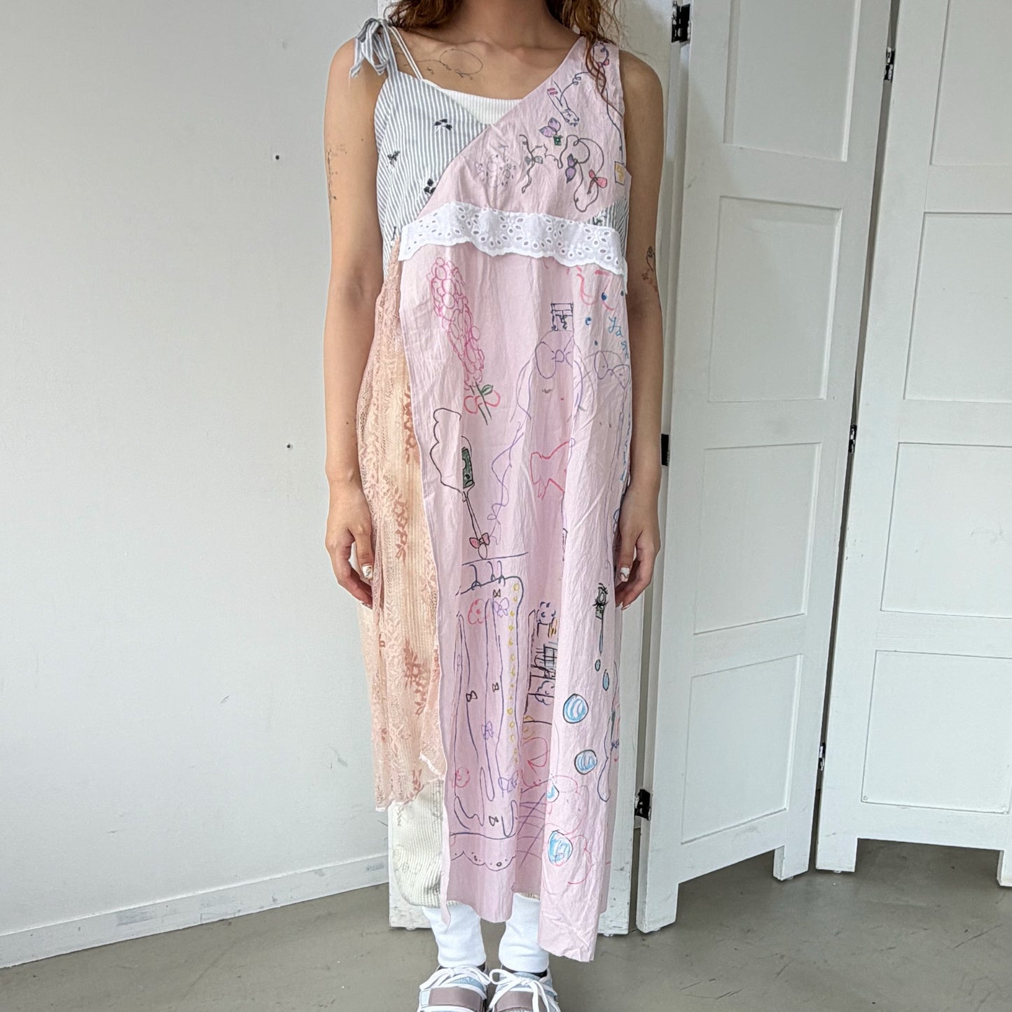 【Collabolation mimi-chan】 Mimi dress / Pink Mix / ドローイングドレス