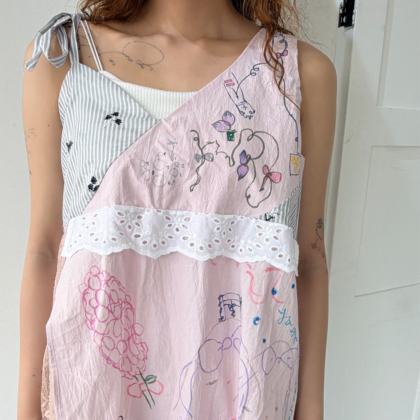 【Collabolation mimi-chan】 Mimi dress / Pink Mix / ドローイングドレス