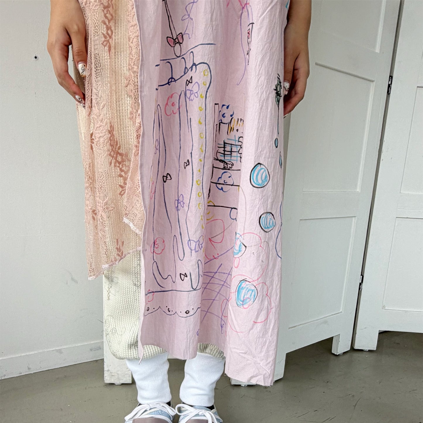 【Collabolation mimi-chan】 Mimi dress / Pink Mix / ドローイングドレス