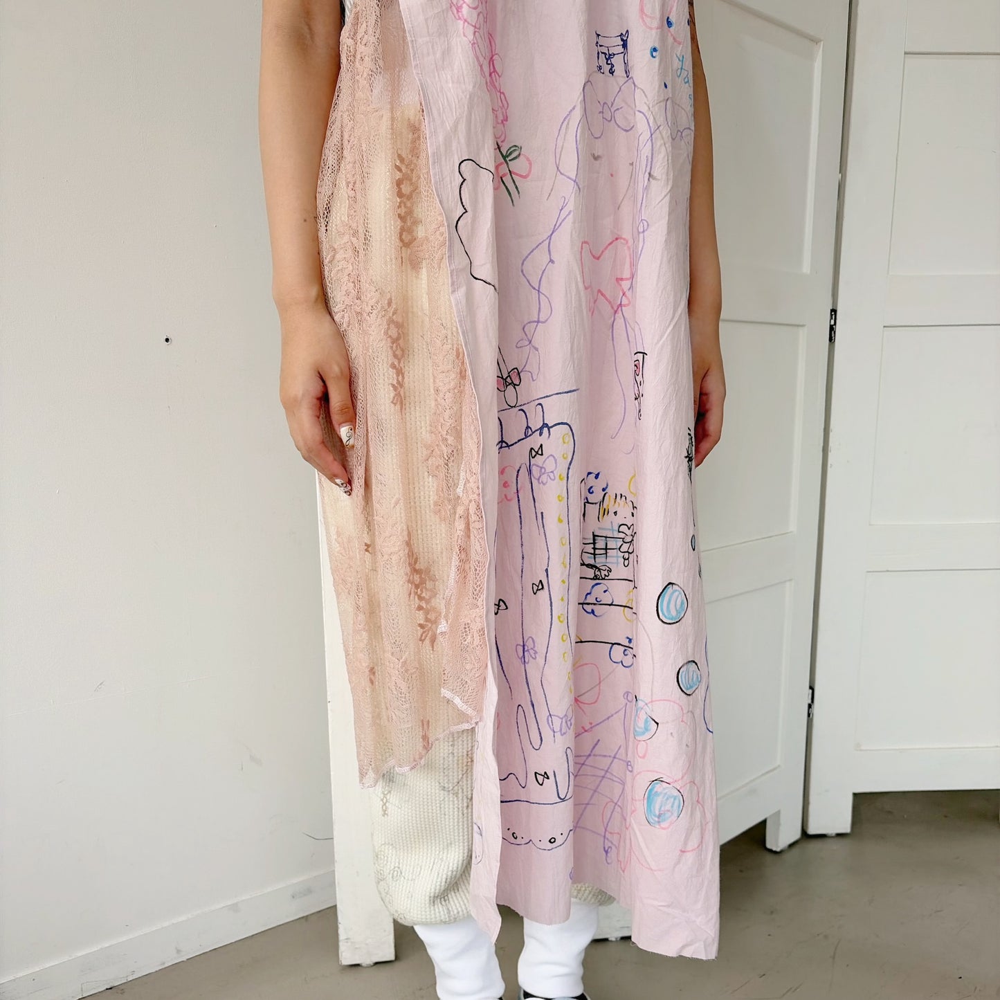 【Collabolation mimi-chan】 Mimi dress / Pink Mix / ドローイングドレス