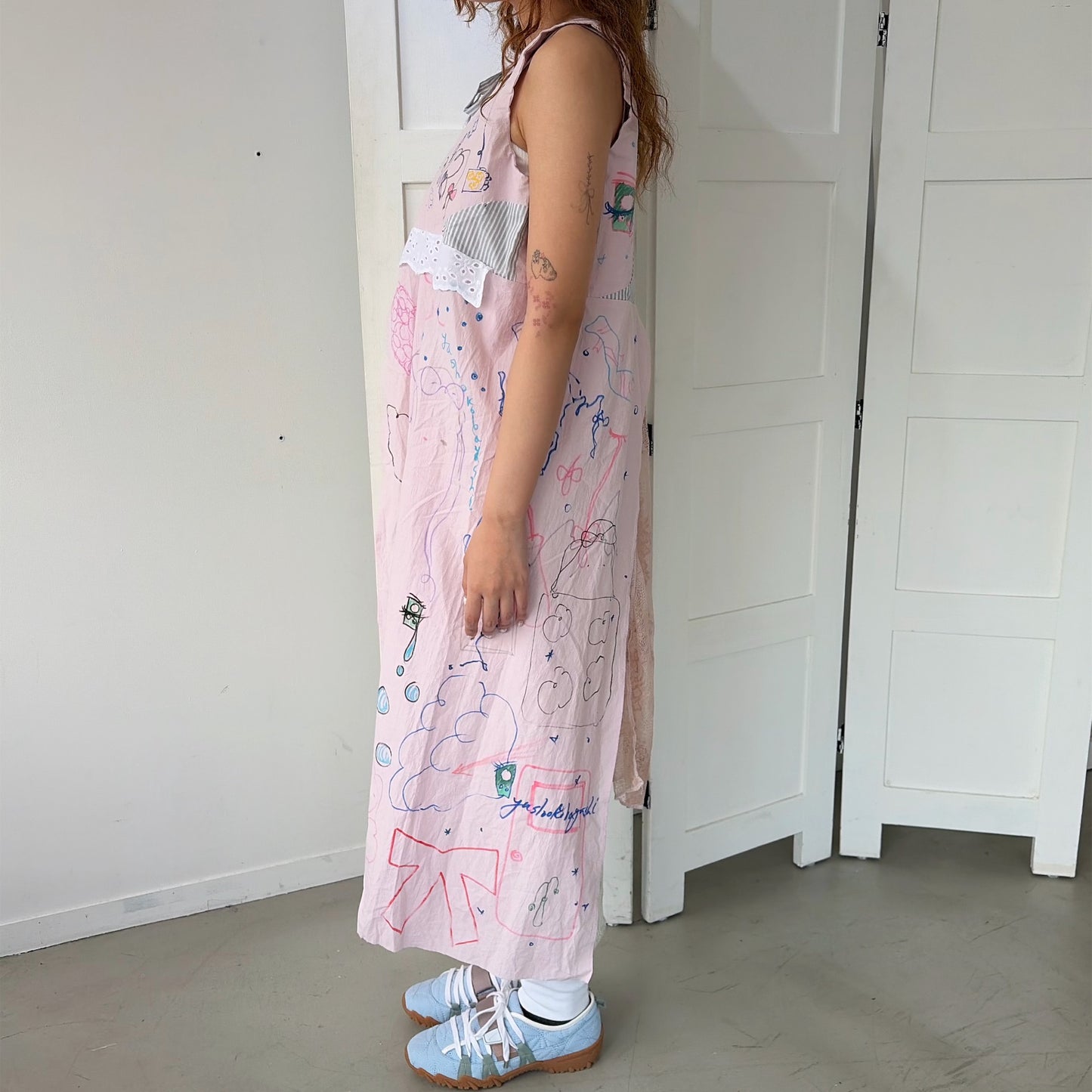 【Collabolation mimi-chan】 Mimi dress / Pink Mix / ドローイングドレス