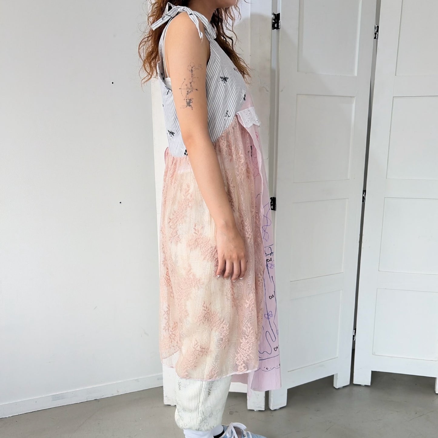 【Collabolation mimi-chan】 Mimi dress / Pink Mix / ドローイングドレス