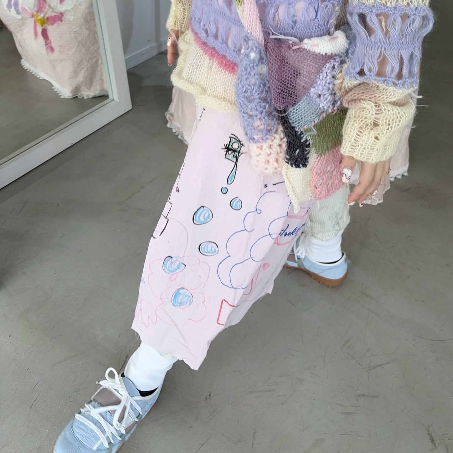 【Collabolation mimi-chan】 Mimi dress / Pink Mix / ドローイングドレス