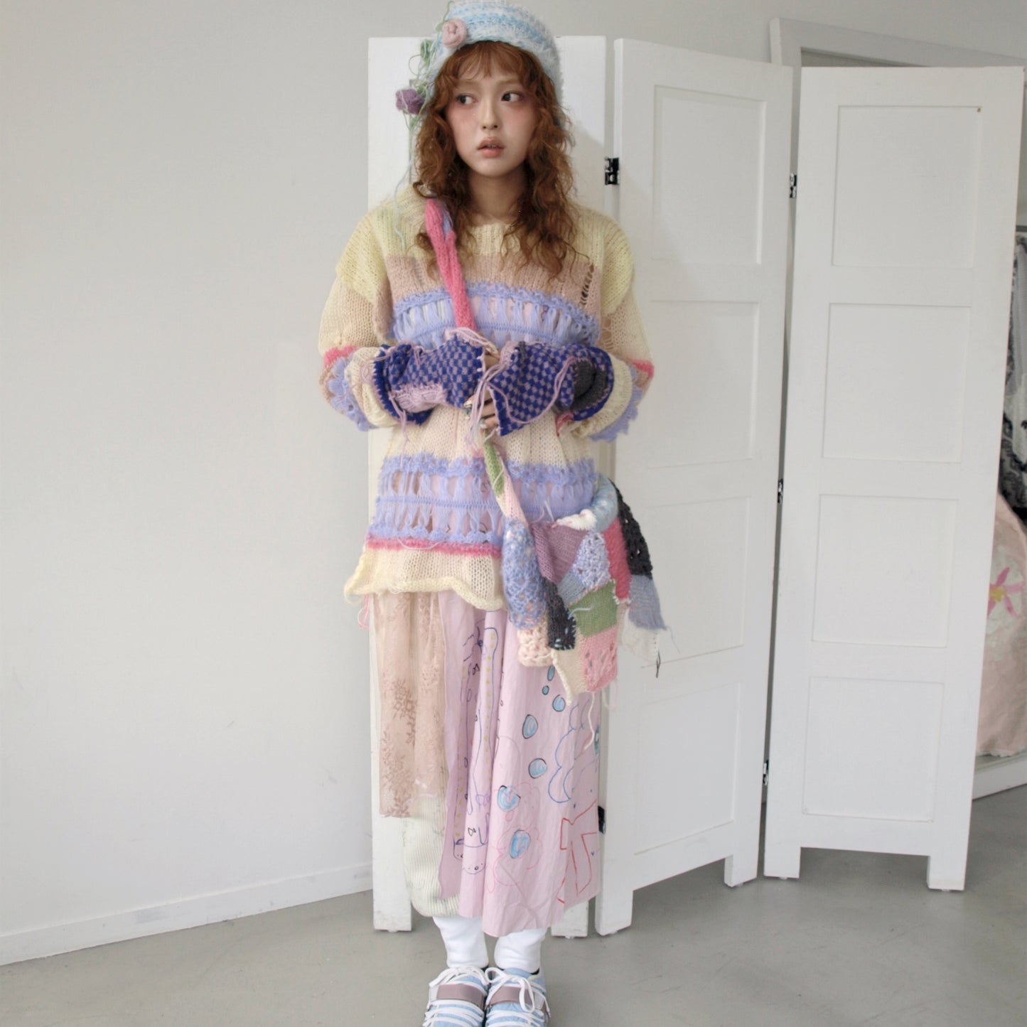 【Collabolation mimi-chan】 Mimi dress / Pink Mix / ドローイングドレス