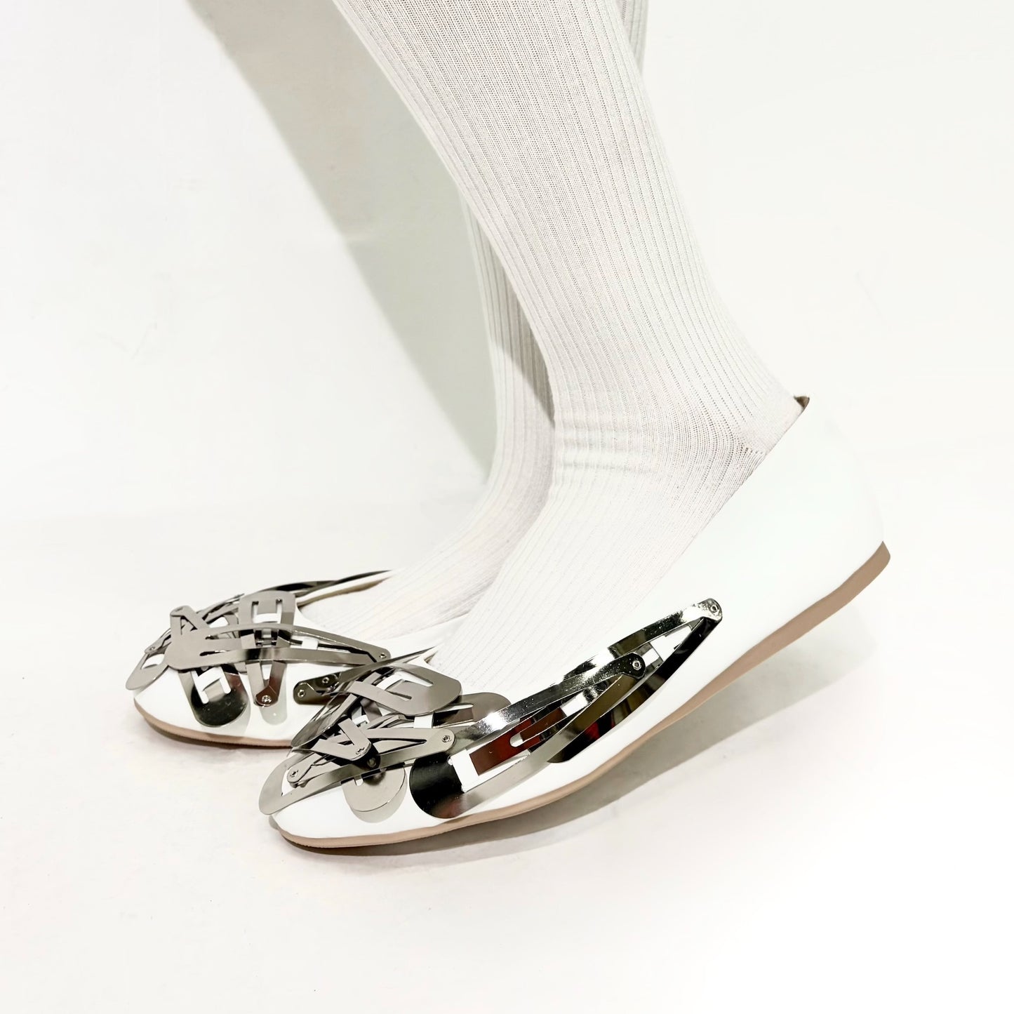 Hair clip ballet flats / Silver White / ヘアクリップバレエフラットシューズ