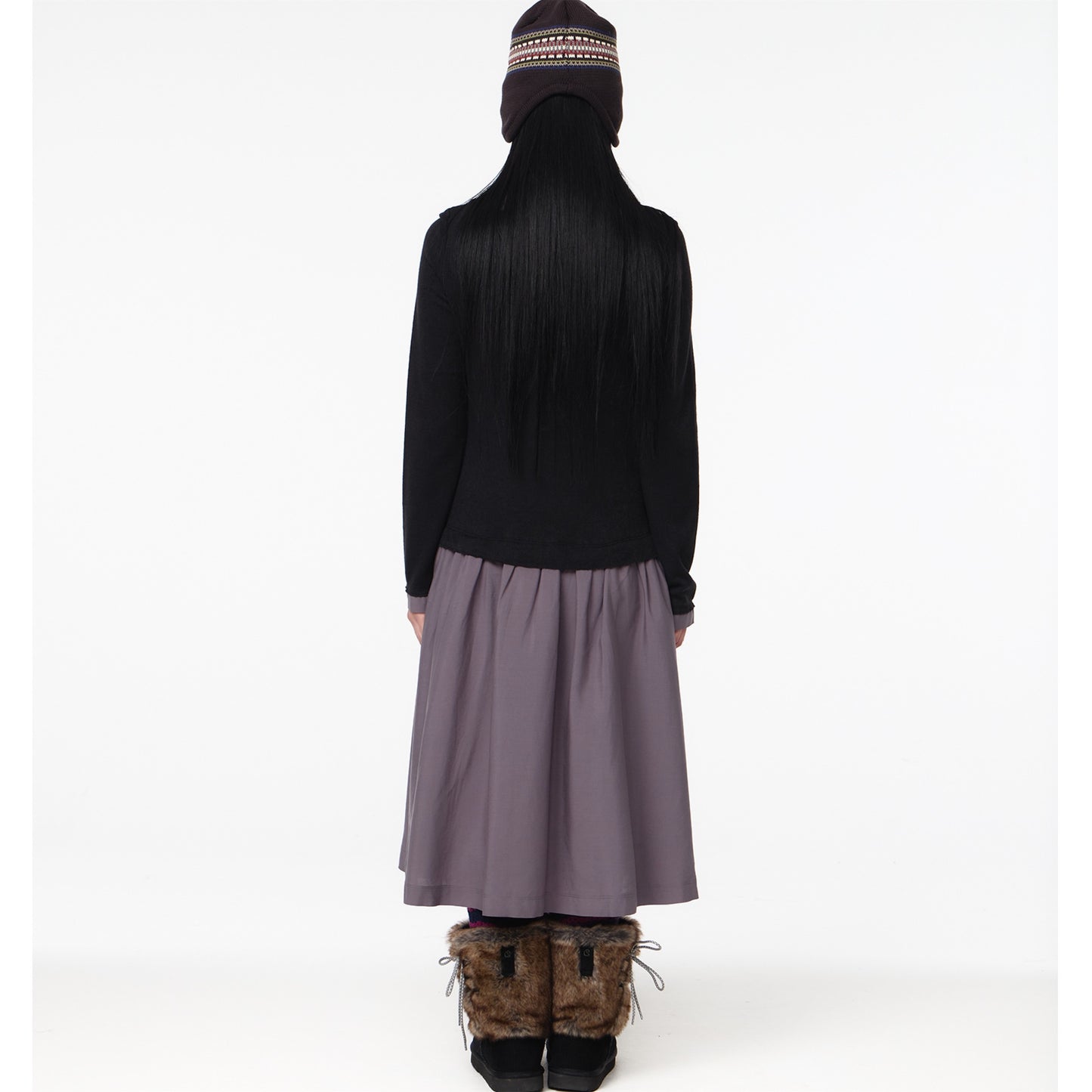 LAYERED SHIRT CARDIGAN SHIRRING DRESS / BLACK / ニットレイヤードドレス