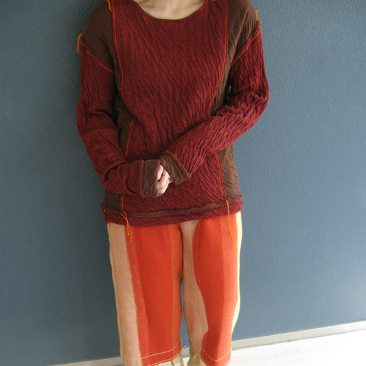 wool cotton jersey top / brown / ウールコットンパンツ