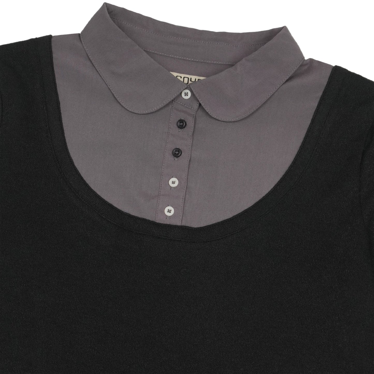 LAYERED SHIRT CARDIGAN SHIRRING DRESS / BLACK / ニットレイヤードドレス