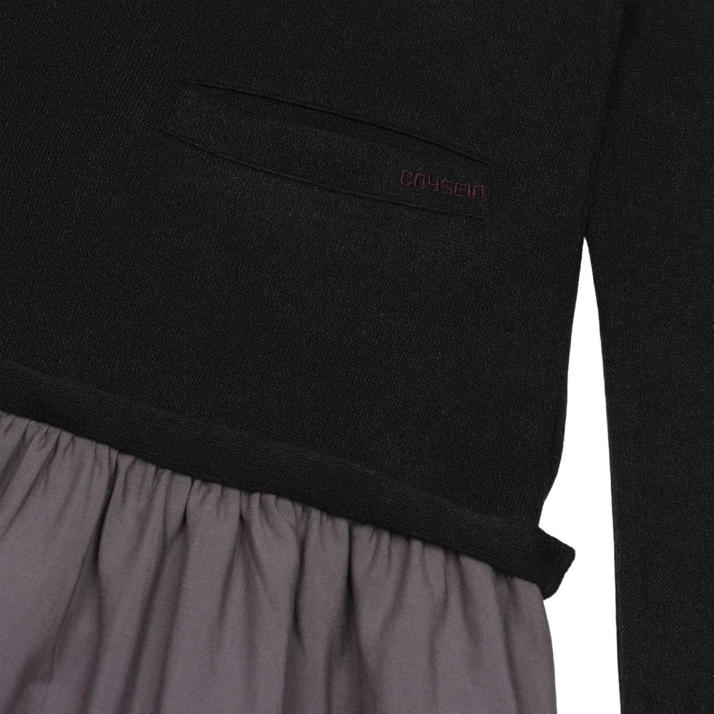 LAYERED SHIRT CARDIGAN SHIRRING DRESS / BLACK / ニットレイヤードドレス