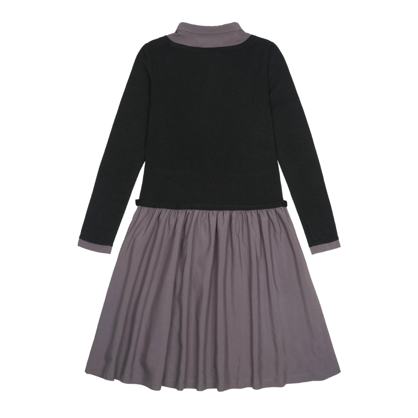 LAYERED SHIRT CARDIGAN SHIRRING DRESS / BLACK / ニットレイヤードドレス