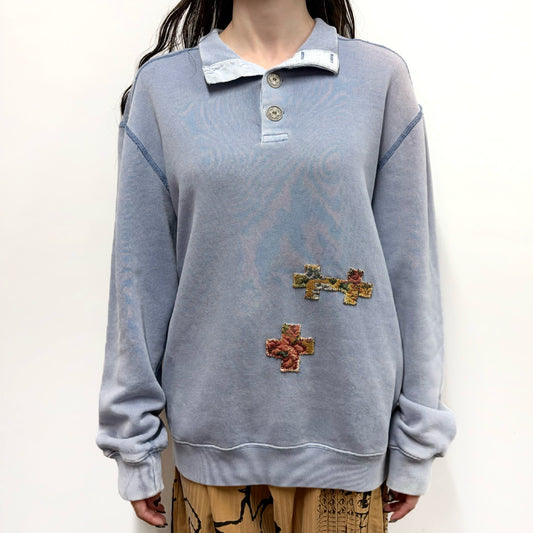 【BELDURRA】BLUE SWEATER / パッチワークスウェット