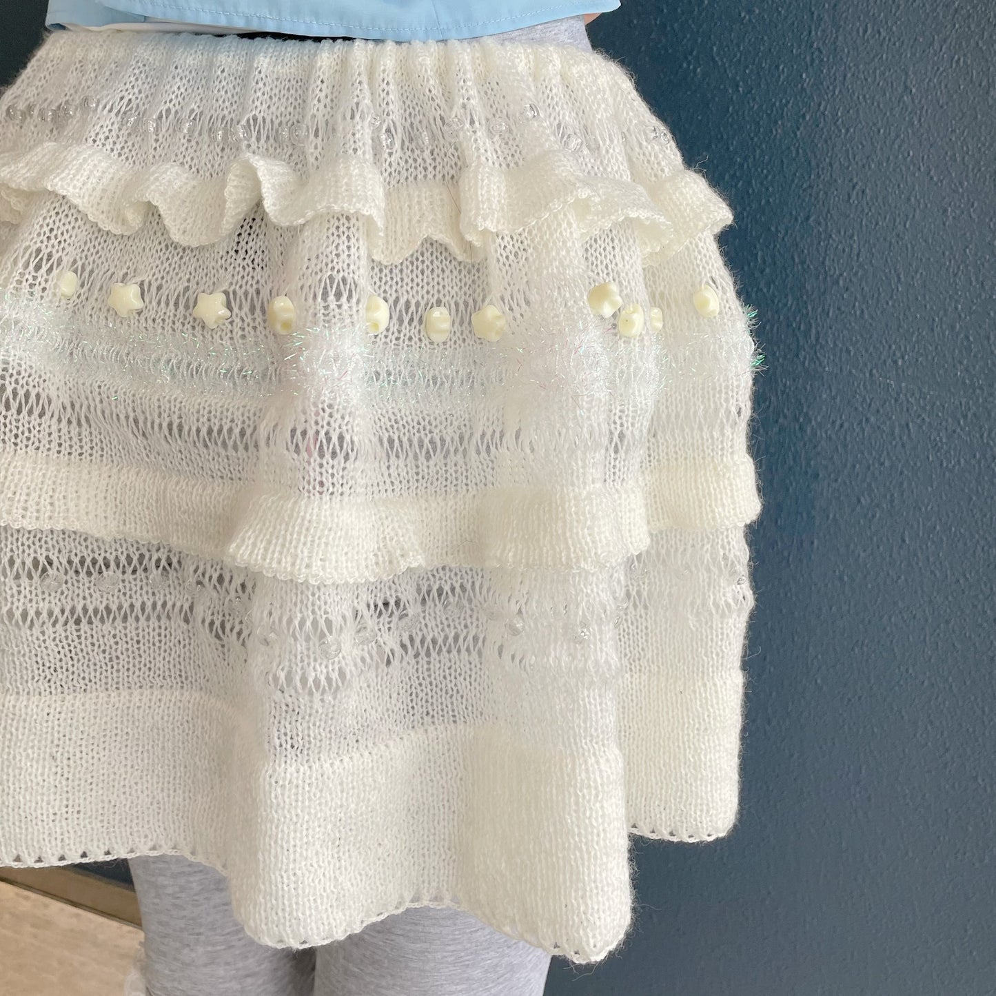 Knitted frill short skirt / White / ニットフリルショートスカート