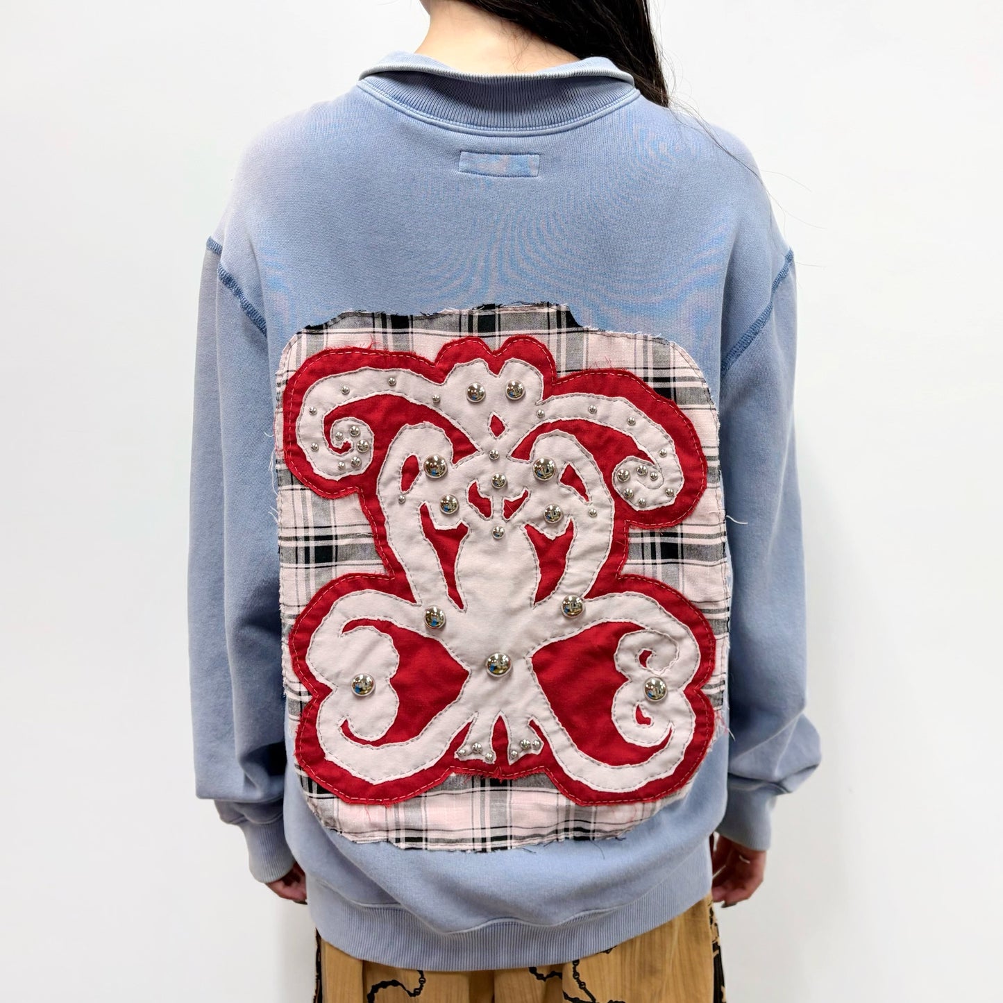 【BELDURRA】BLUE SWEATER / パッチワークスウェット