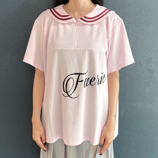 [fa.er.ie] sailor collar mesh loose top / pink / セーラーカラーメッシュトップ
