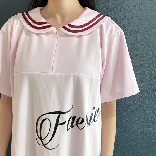 [fa.er.ie] sailor collar mesh loose top / pink / セーラーカラーメッシュトップ