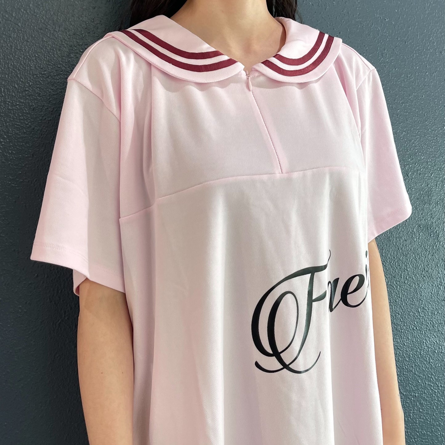 [fa.er.ie] sailor collar mesh loose top / pink / セーラーカラーメッシュトップ