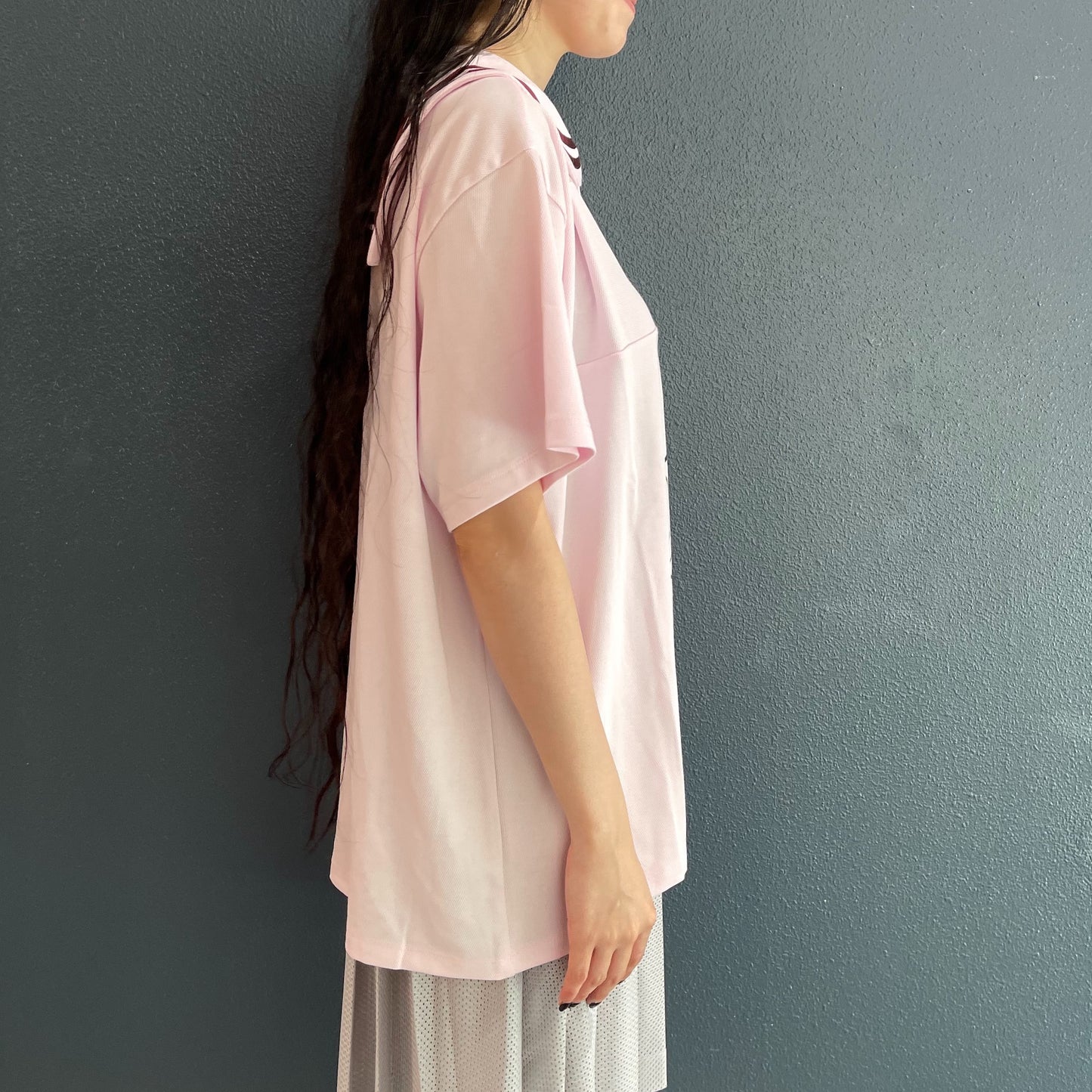 [fa.er.ie] sailor collar mesh loose top / pink / セーラーカラーメッシュトップ