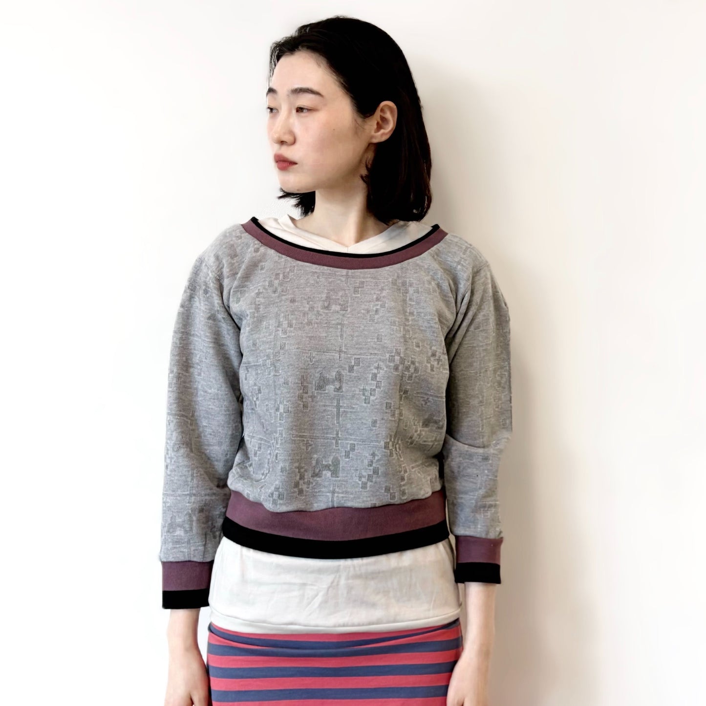 v neck layer sweat / gray / Vネックレイヤーシャツ