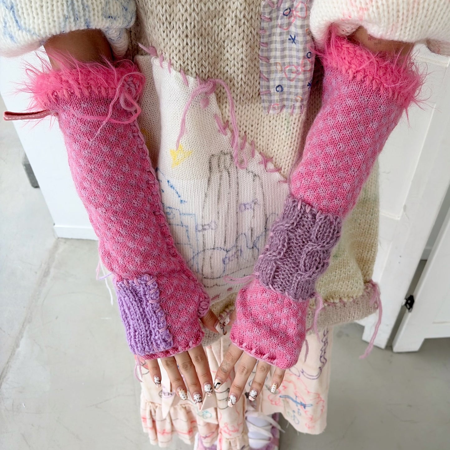 Long groves / Pink / ニットグローブ