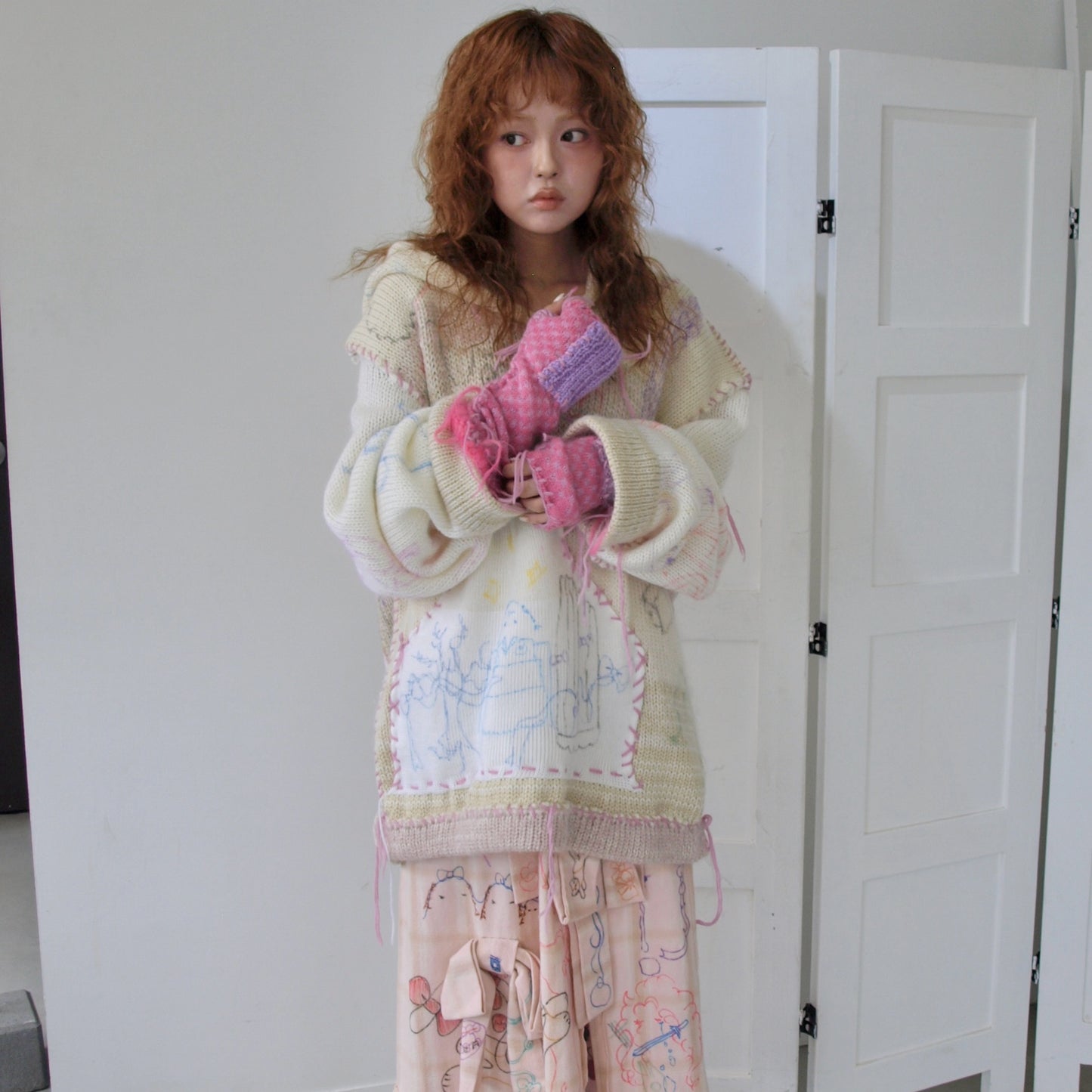 Long groves / Pink / ニットグローブ
