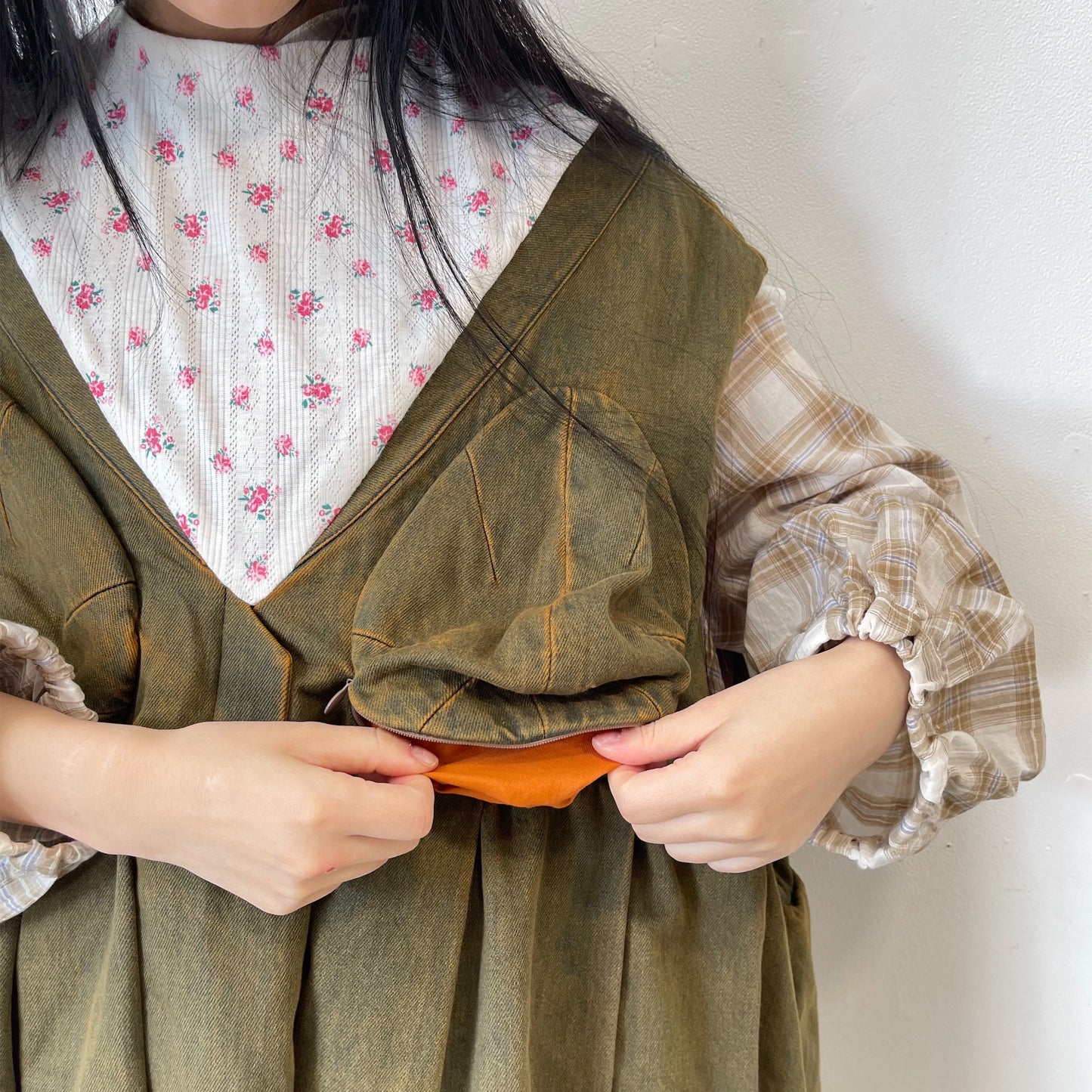 CORN FIELD DENIM DRESS / KHAKI / サーマルデニムドレス