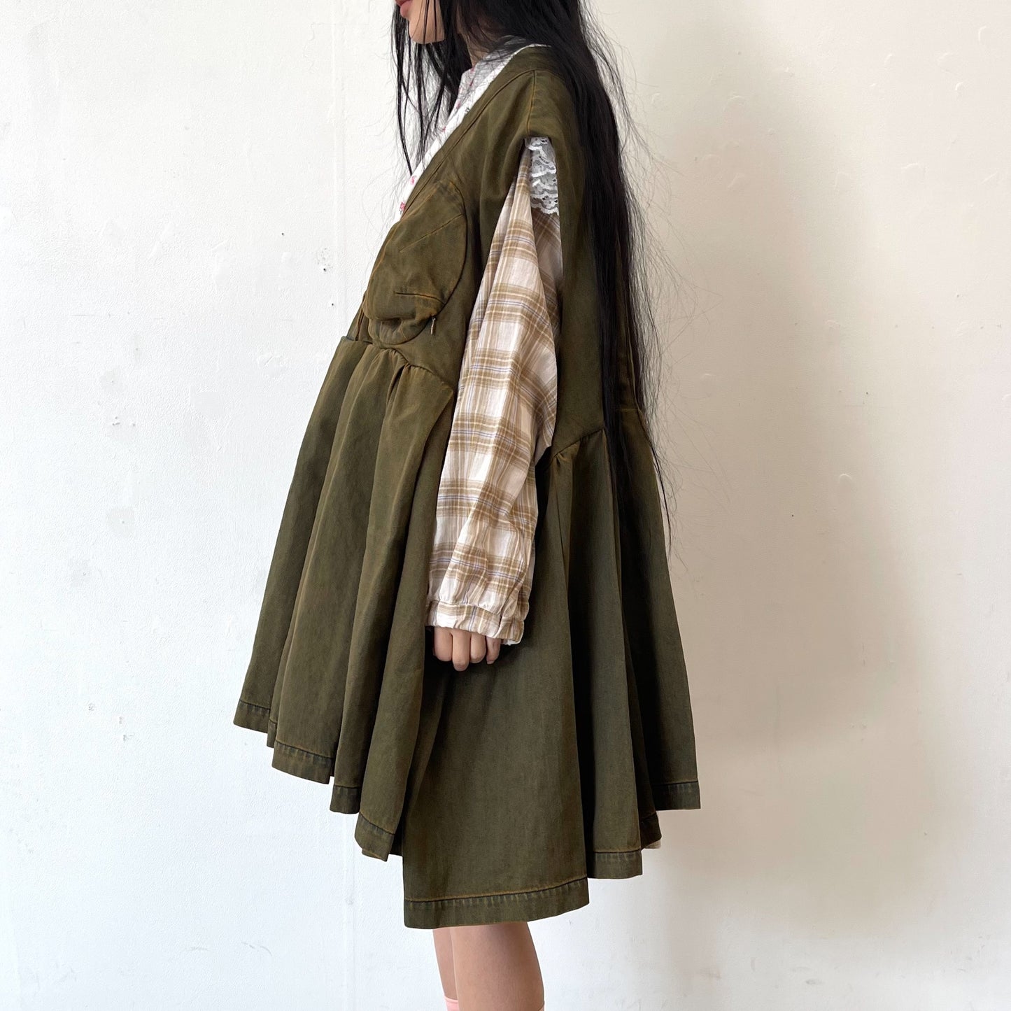 CORN FIELD DENIM DRESS / KHAKI / サーマルデニムドレス