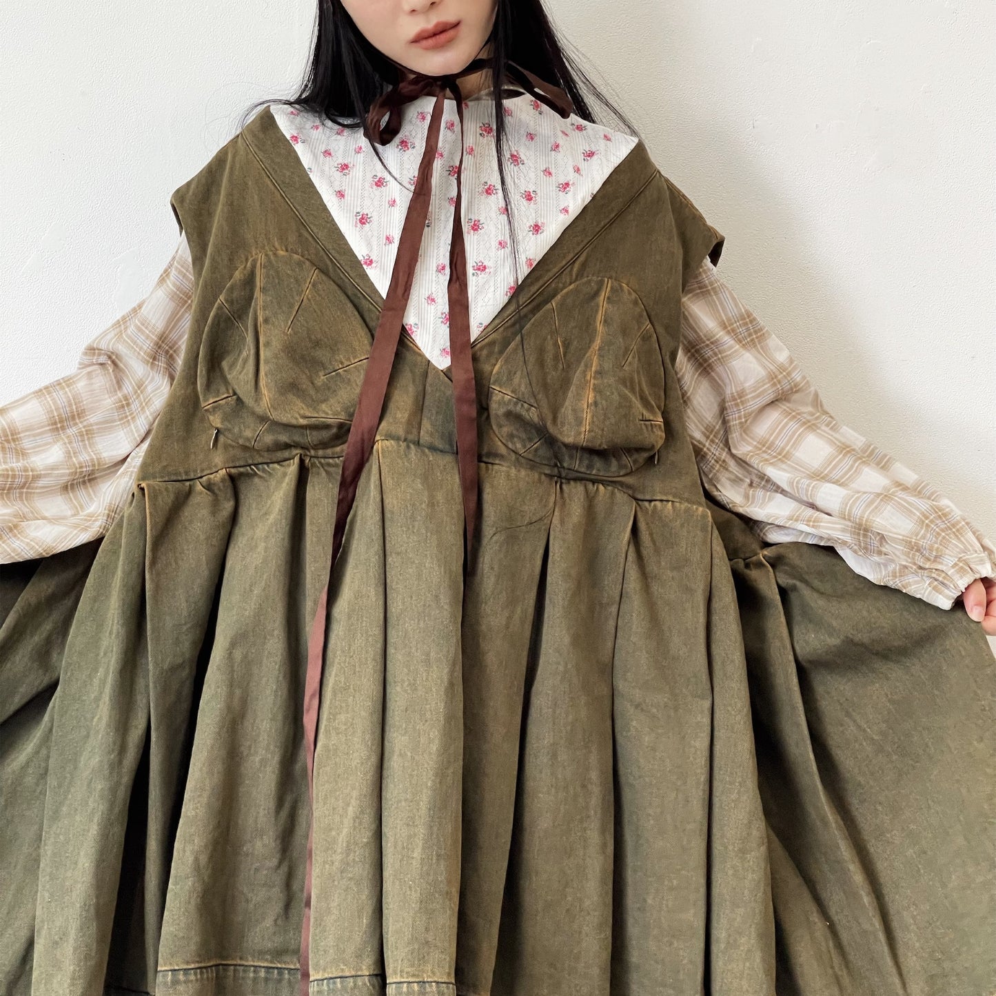 CORN FIELD DENIM DRESS / KHAKI / サーマルデニムドレス