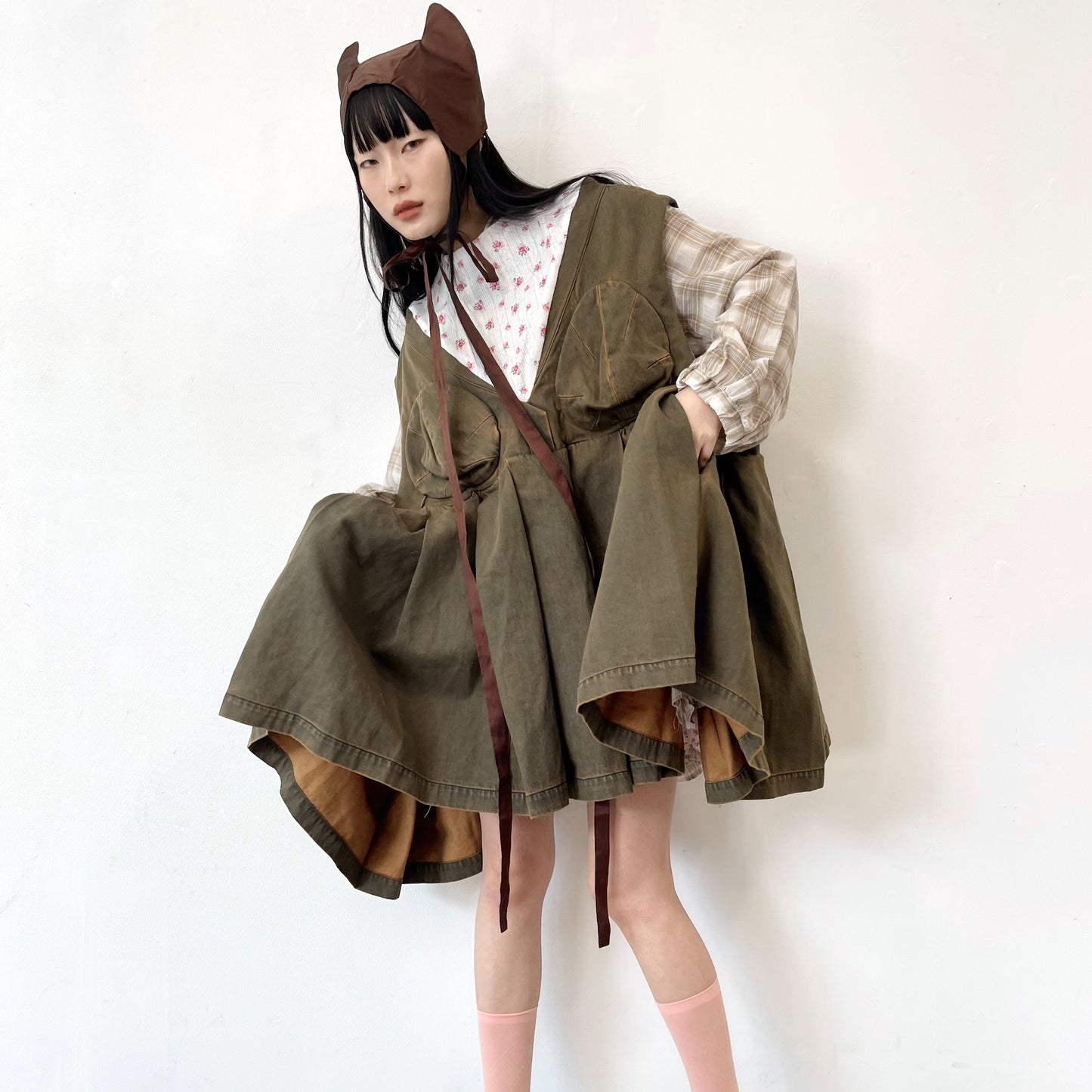 CORN FIELD DENIM DRESS / KHAKI / サーマルデニムドレス