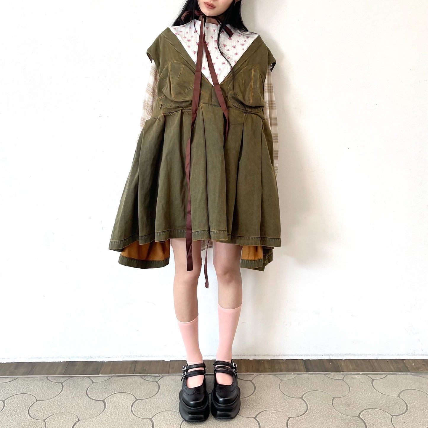 CORN FIELD DENIM DRESS / KHAKI / サーマルデニムドレス