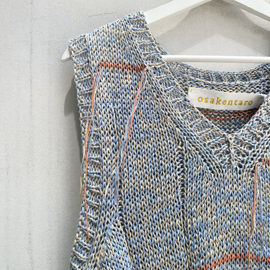 gima knit vest / blue x yellow / ギマVネックニットベスト