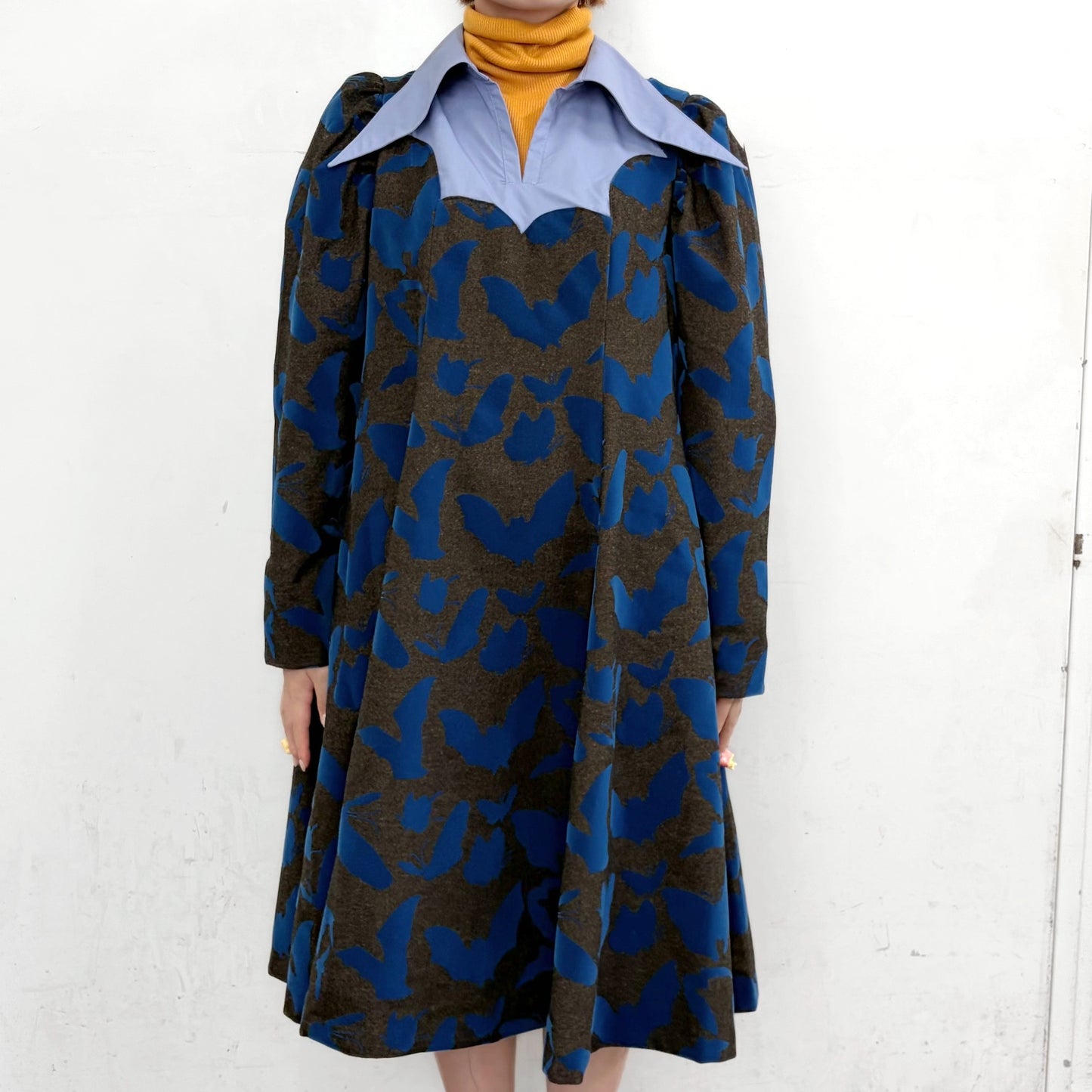 FAKE LAYERED FLOCKY ONE PIECE / BROWN x BLUE / フェイクレイヤードフロッキーワンピース