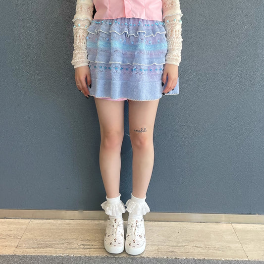 Knitted frill short skirt / Blue / ニットフリルショートスカート