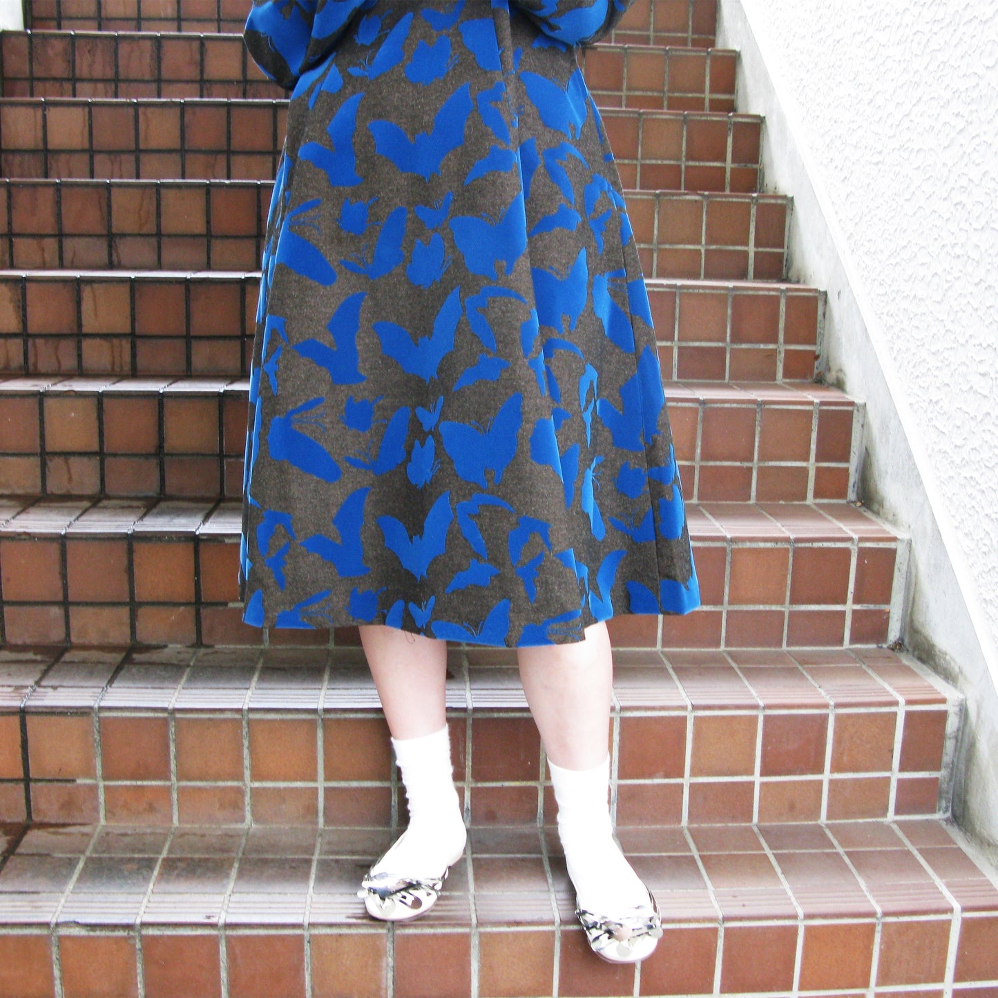 FAKE LAYERED FLOCKY ONE PIECE / BROWN x BLUE / フェイクレイヤードフロッキーワンピース