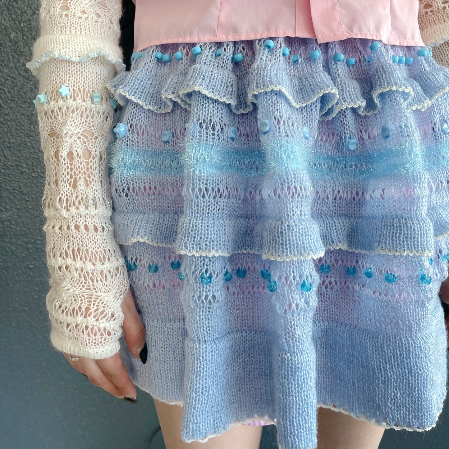 Knitted frill short skirt / Blue / ニットフリルショートスカート