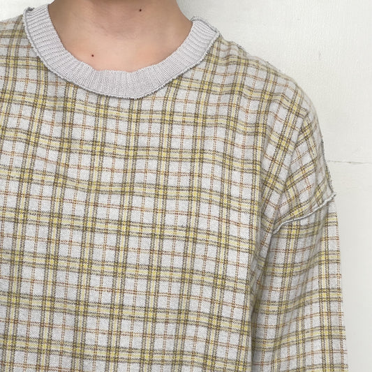 check rib top / gray x yellow / チェックリブトップ