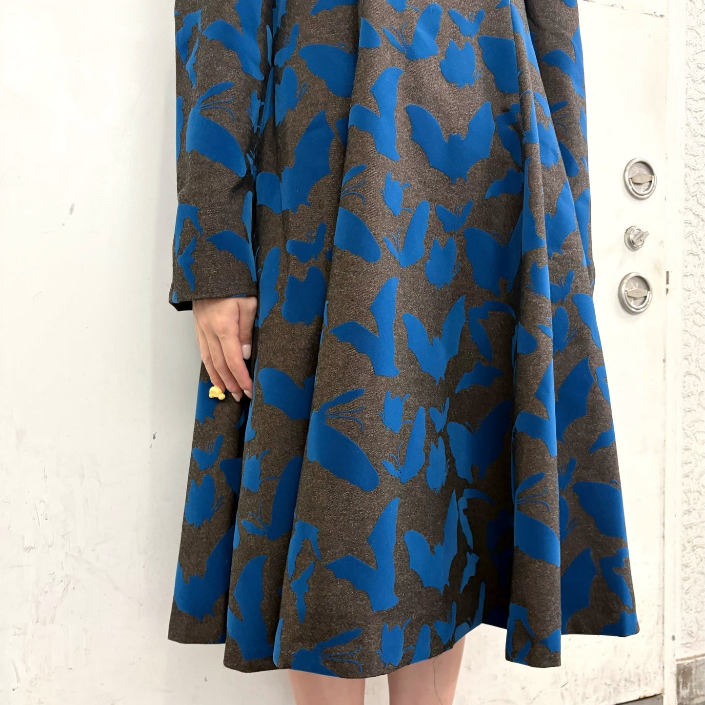 FAKE LAYERED FLOCKY ONE PIECE / BROWN x BLUE / フェイクレイヤードフロッキーワンピース