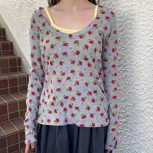 Grey ditzy print long sleeve / エアブラシTシャツ