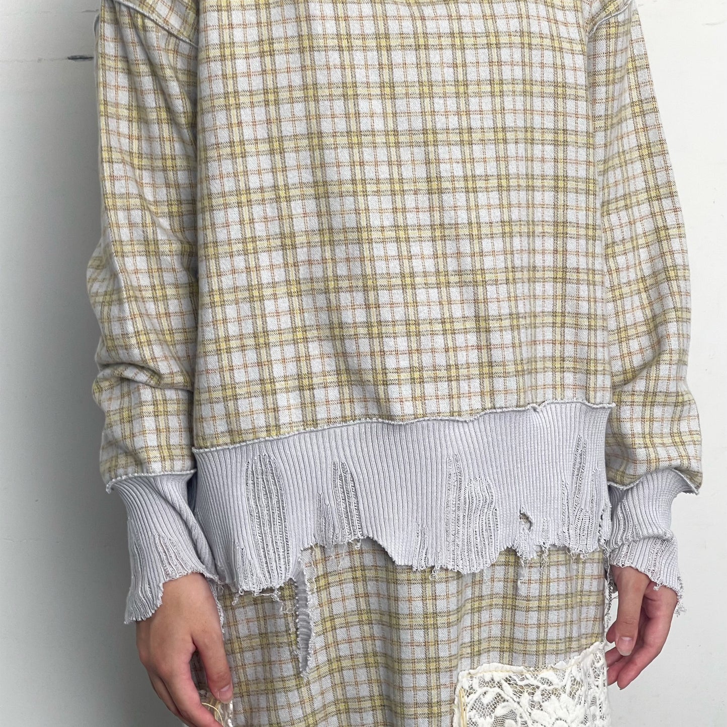check rib top / gray x yellow / チェックリブトップ