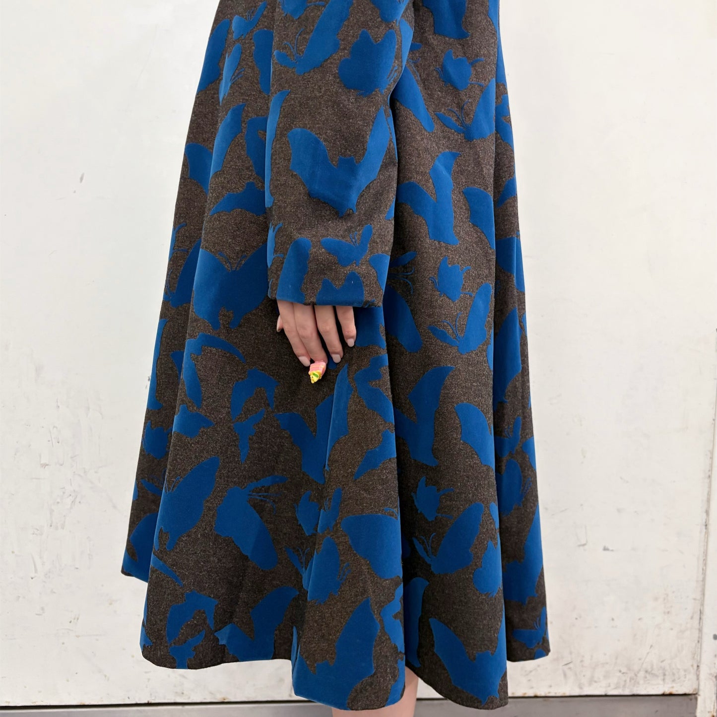 FAKE LAYERED FLOCKY ONE PIECE / BROWN x BLUE / フェイクレイヤードフロッキーワンピース