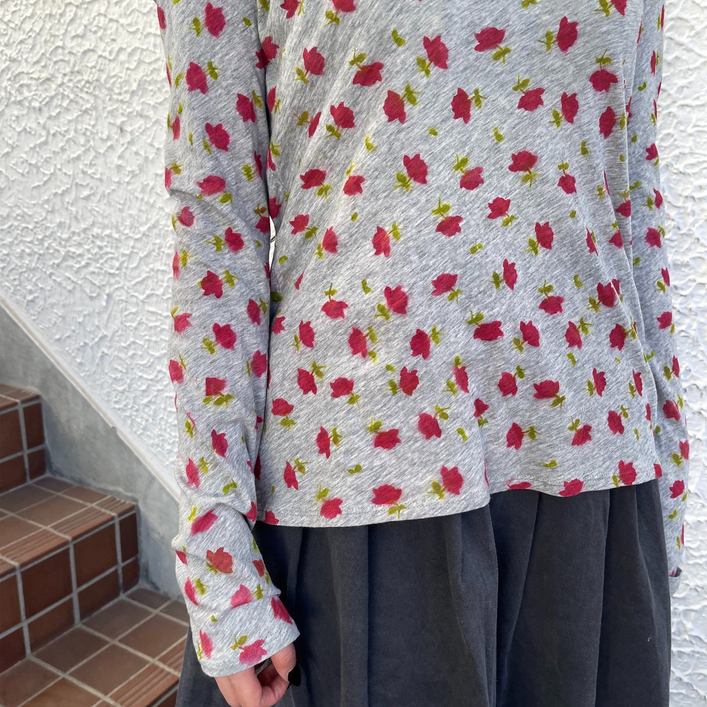 Grey ditzy print long sleeve / エアブラシTシャツ