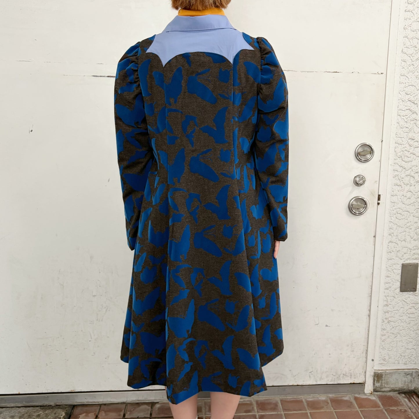 FAKE LAYERED FLOCKY ONE PIECE / BROWN x BLUE / フェイクレイヤードフロッキーワンピース