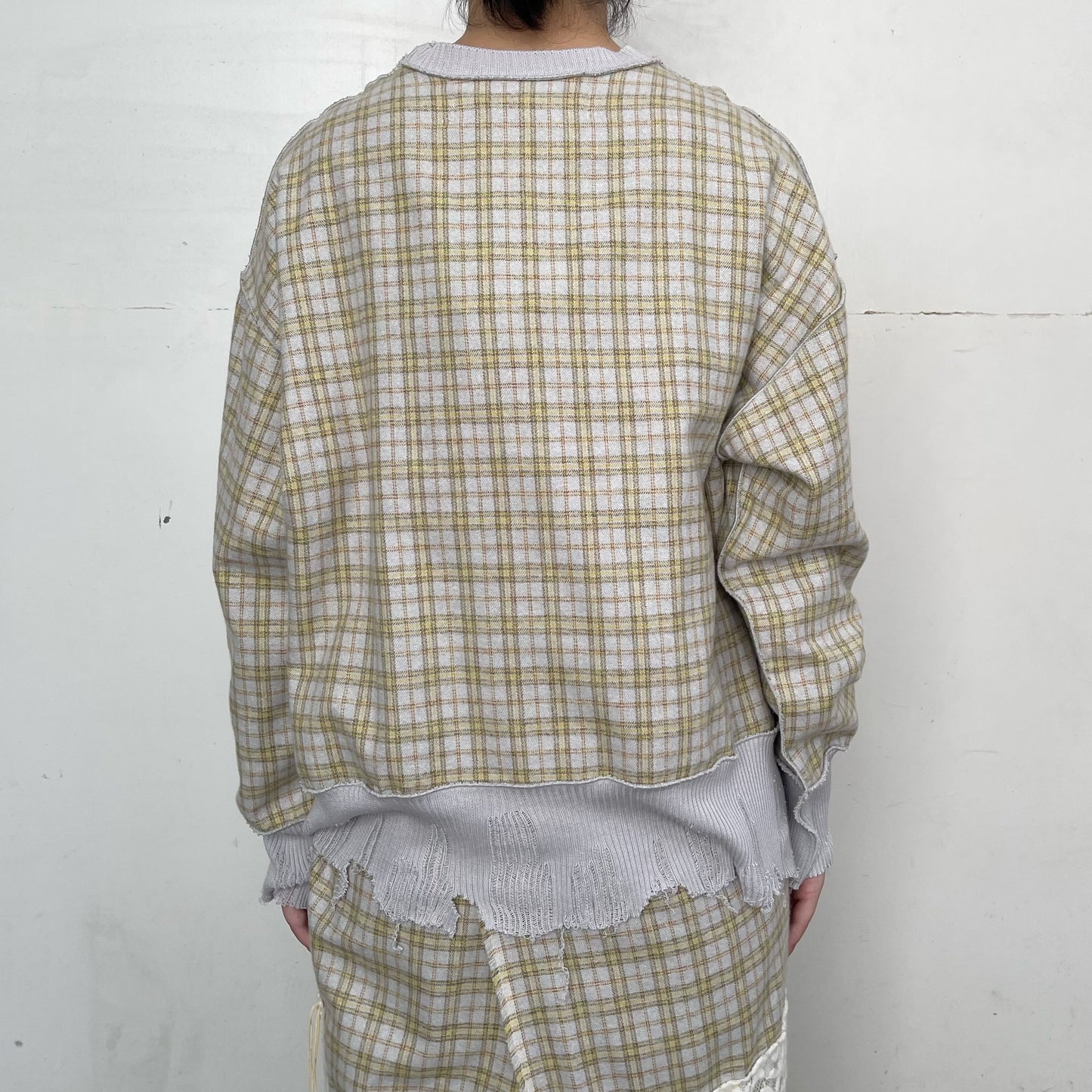 check rib top / gray x yellow / チェックリブトップ