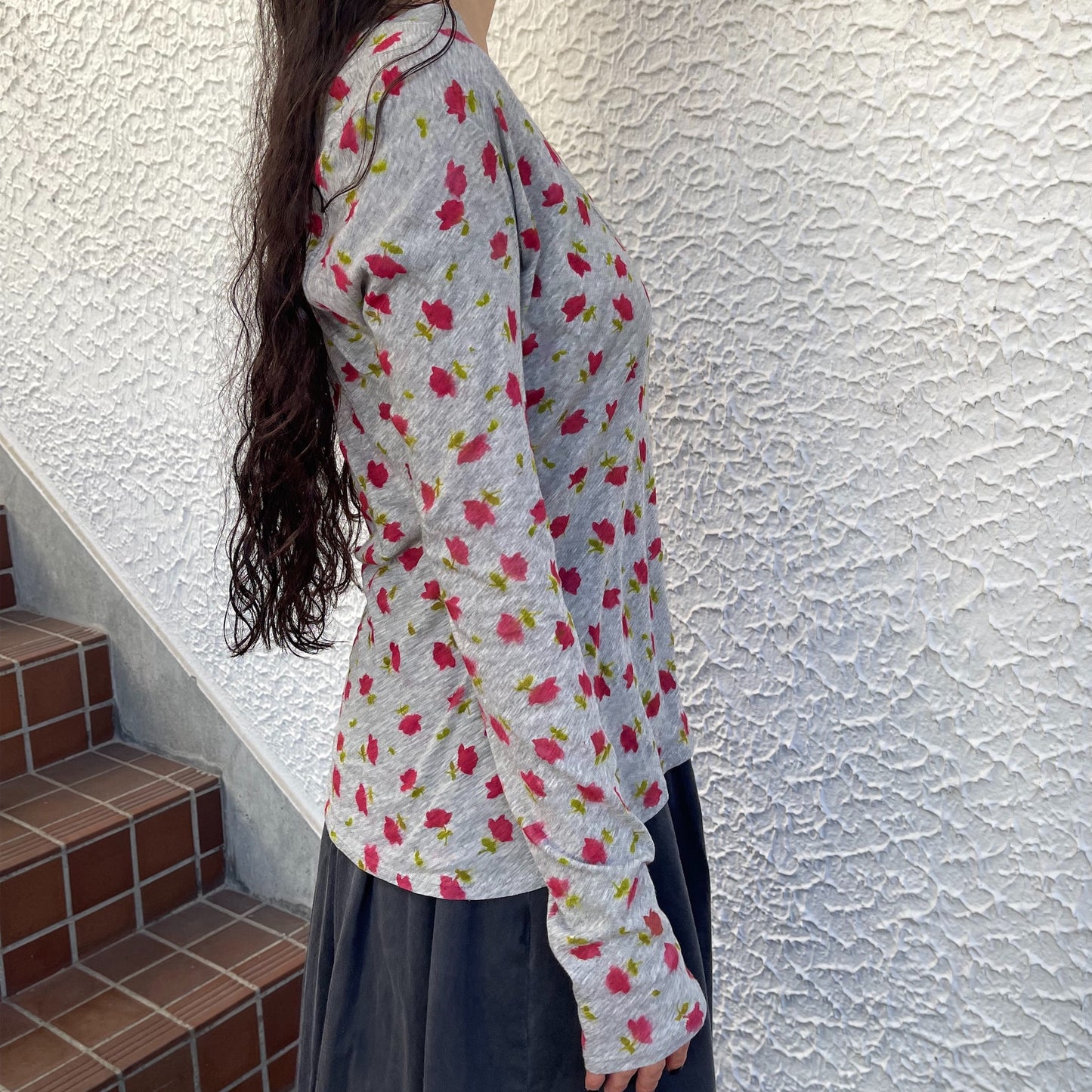 Grey ditzy print long sleeve / エアブラシTシャツ
