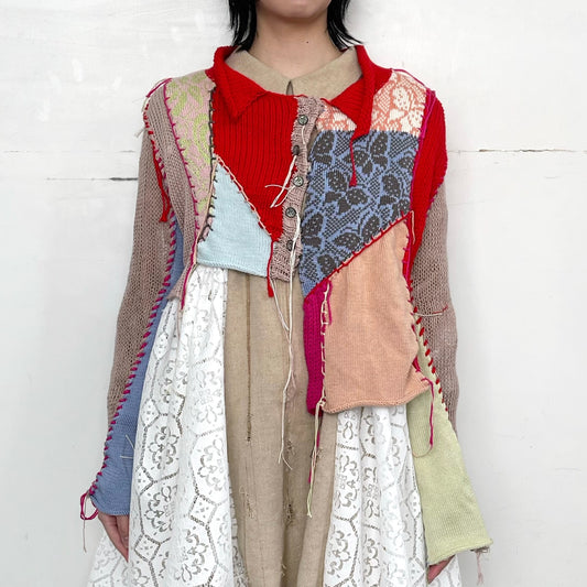 Patchwork knit shirt / Mix / パッチワークニットシャツ