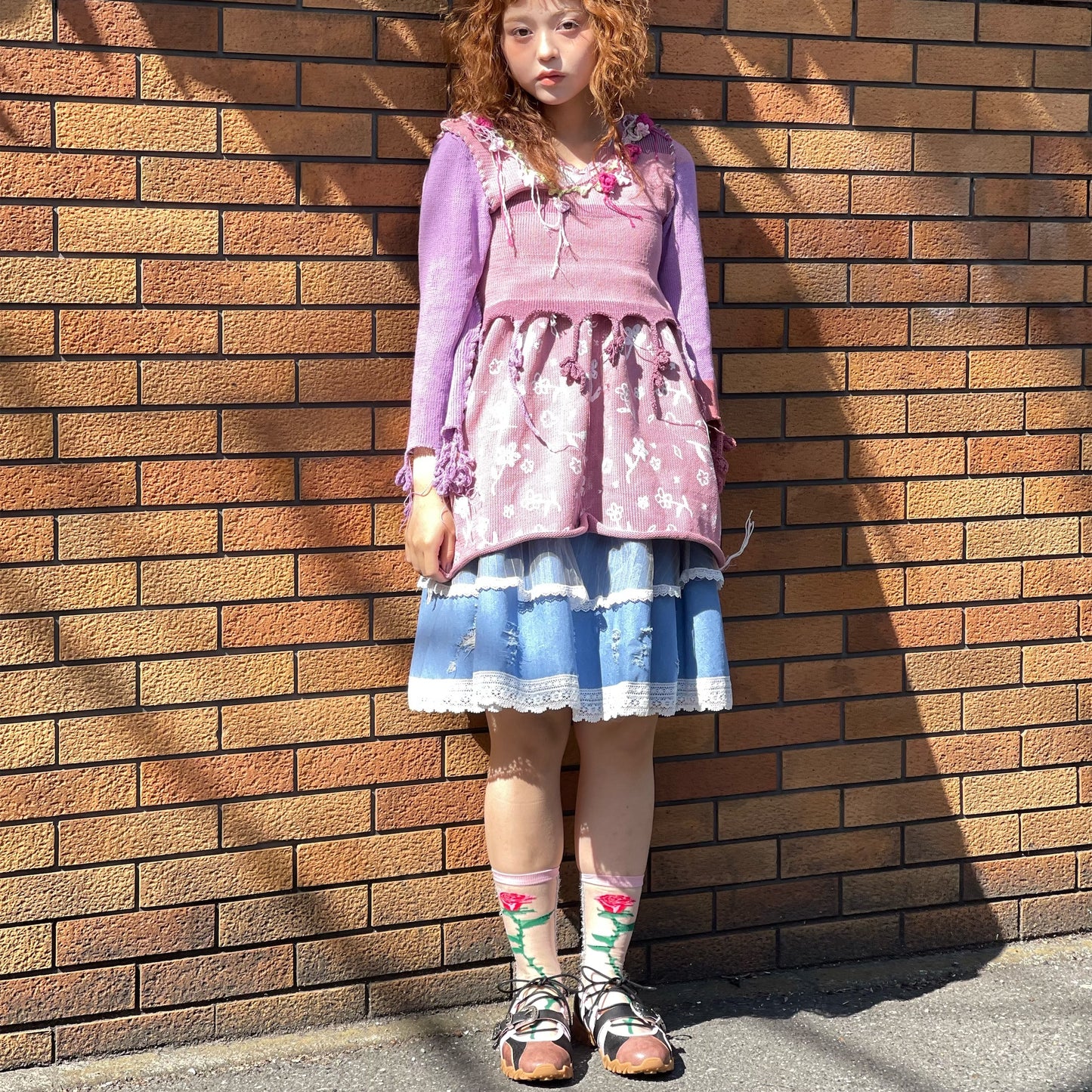 Knit print dress / Pink Mix / ニットプリントドレス