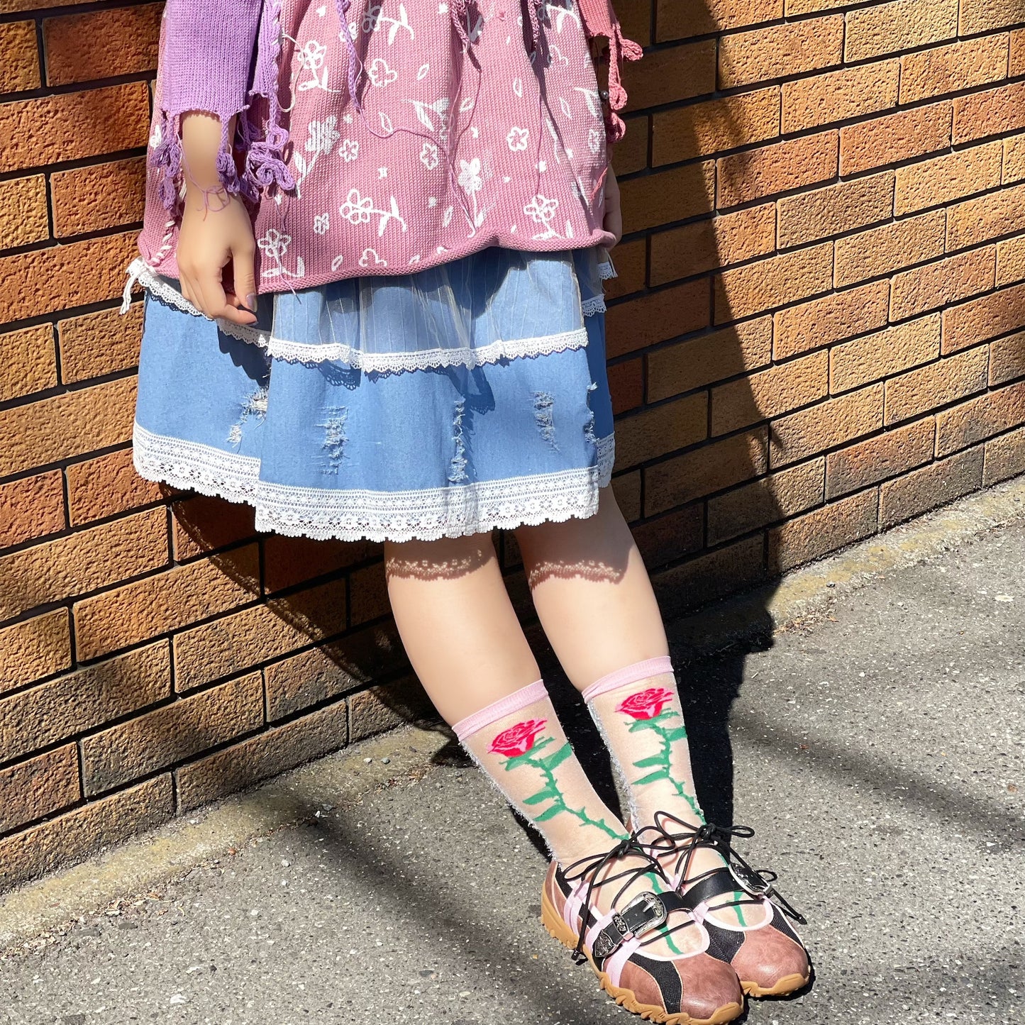 Knit print dress / Pink Mix / ニットプリントドレス