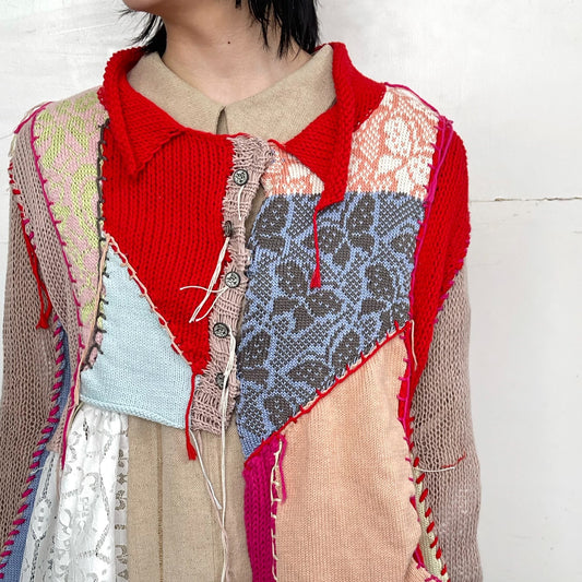 Patchwork knit shirt / Mix / パッチワークニットシャツ