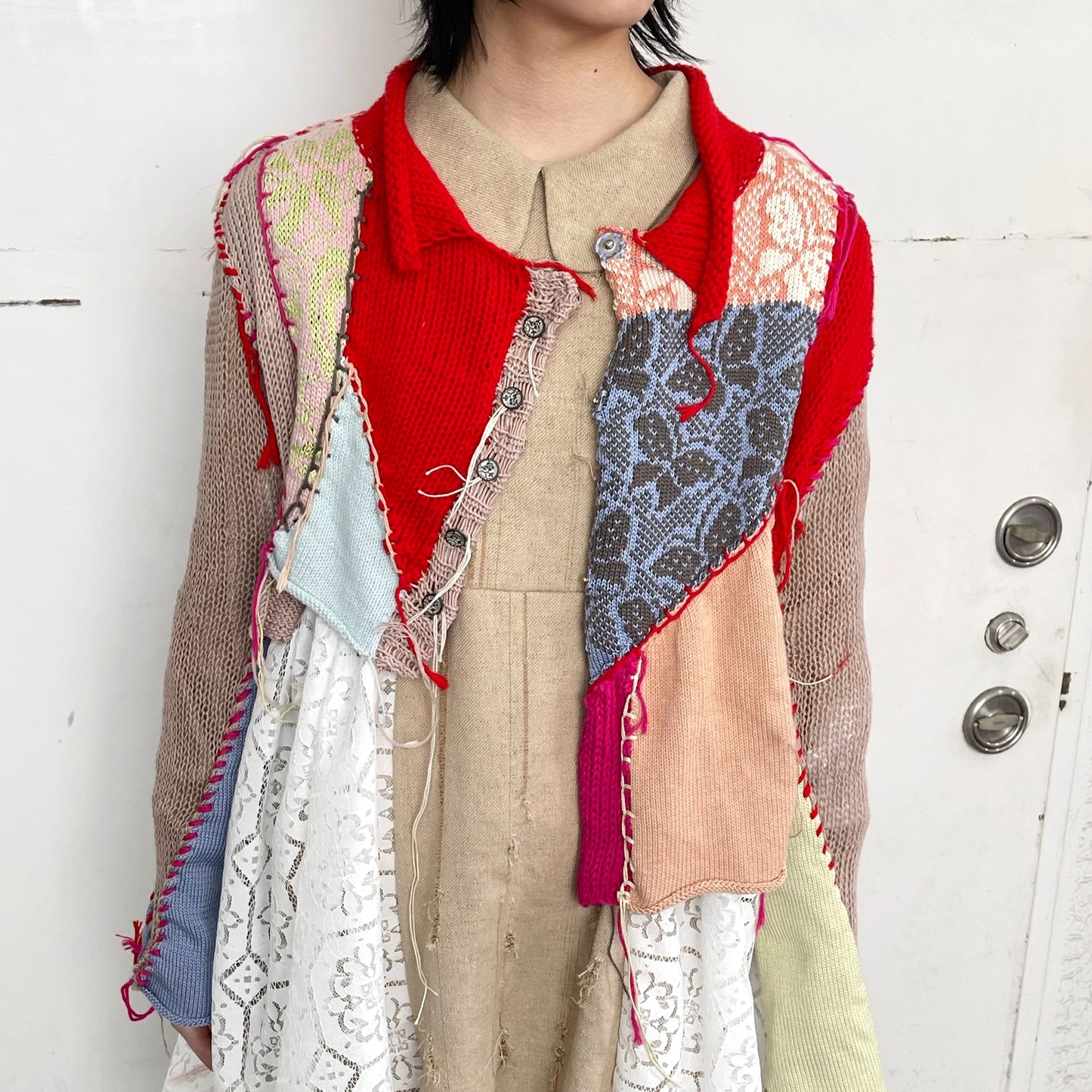 Patchwork knit shirt / Mix / パッチワークニットシャツ