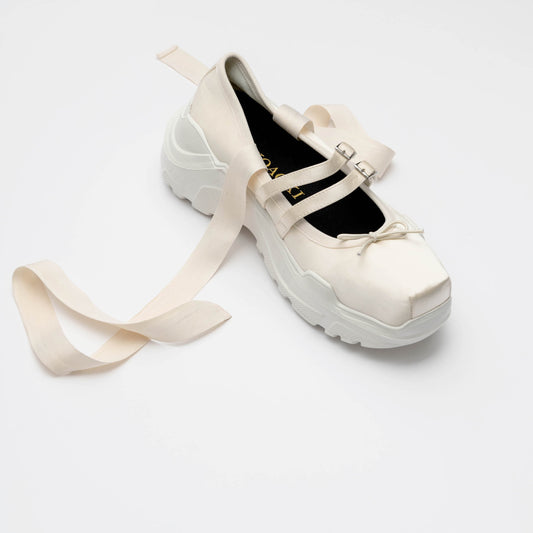 【AKIKOAOKI】Giselle-satin / Ivory x White / サテンバレエシューズ